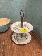 Ceramic Pitcher, Bowl, and Two-Tiered Serving Tray