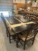 Dining Table with Six Ladder-Back Chairs and Two Leaves