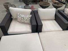 (2) Wicker Outdoor Patio Chairs with Ottomans