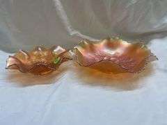 (2) Iridescent Orange Carnival Glass Bowls