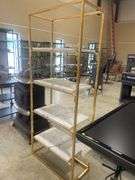 Gold-Tone Metal Frame Display Shelf with Faux Marble Shelves