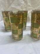 (8) MCM Green & Gold Highball Glasses