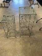Pair of Glass Top Metal Plant Stands