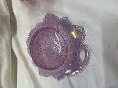 Fenton Mulberry Carnival Glass Vase and Leaf Dish