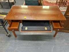 Wood Desk with Glass Top and Drawers