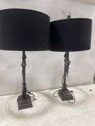 Pair of Iron Finish Table Lamps with Black Shades