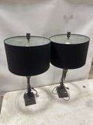 Pair of Iron Finish Table Lamps with Black Shades