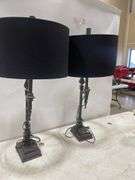 Pair of Iron Finish Table Lamps with Black Shades