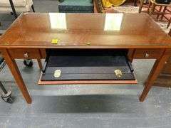 Wood Desk with Glass Top and Drawers