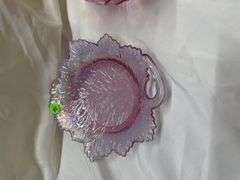 Fenton Mulberry Carnival Glass Vase and Leaf Dish