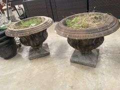 Pair of Decorative Concrete Garden Urns