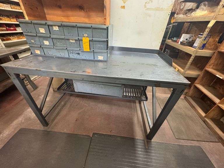 Metal Table, Metal Cabinet, Wood Shelf