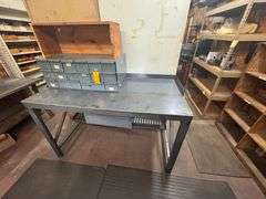 Metal Table, Metal Cabinet, Wood Shelf