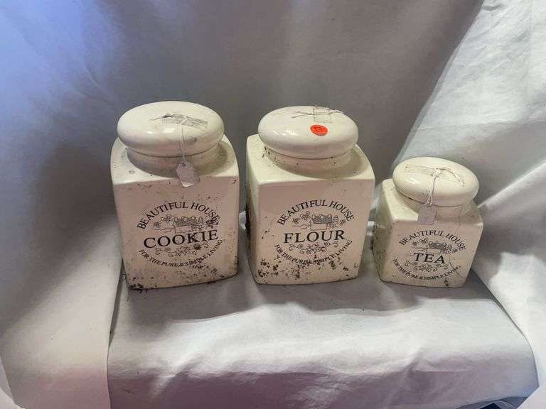 Ceramic Kitchen Canister Set - Cookie, Flour, Tea image