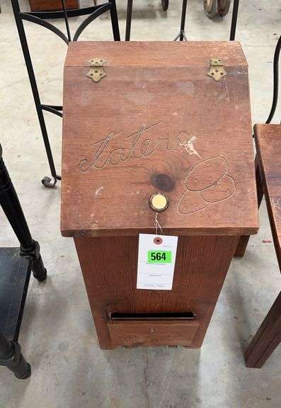 Wooden Potato Bin with Carved Design image