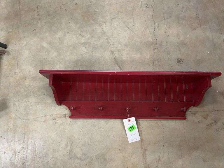 Red Painted Wall Shelf with Pegs image