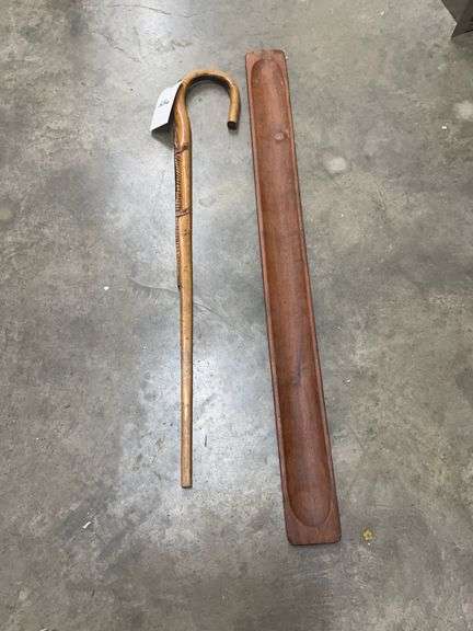 Hand Carved Wooden Walking Stick with Display Stand image