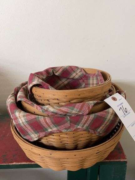 Set of Three Woven Baskets with Plaid Liners