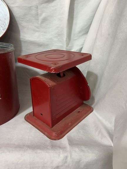 Red Flour Canister and Old Kentucky Home Kitchen Scale