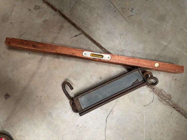 Wooden Level and Vintage Planter Seed Measurer image