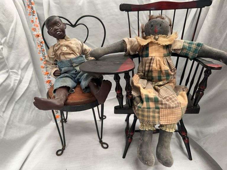Handmade Folk Art Dolls with Miniature Chairs image