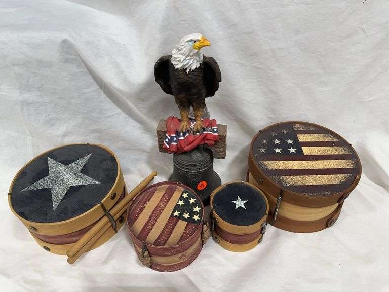 Patriotic Decor: Eagle Statue and Drum Set image