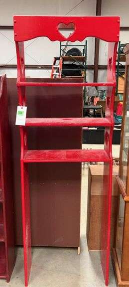 Red Painted Wooden Step Shelf with Heart Cutout image