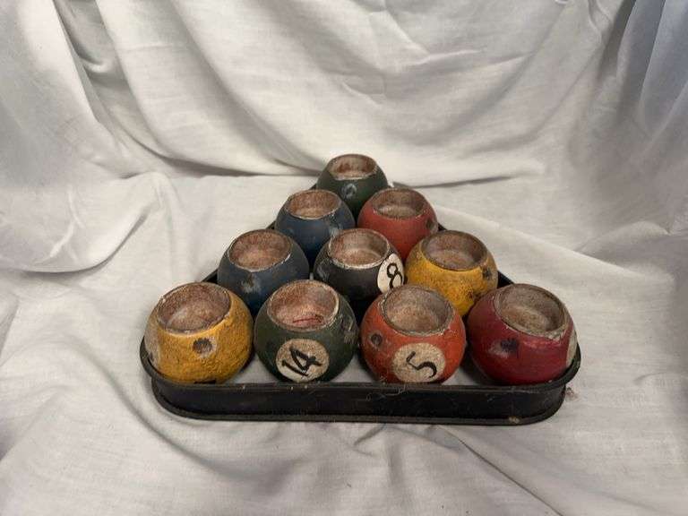 Novelty Painted Billiard Ball Tealight Holder Set image