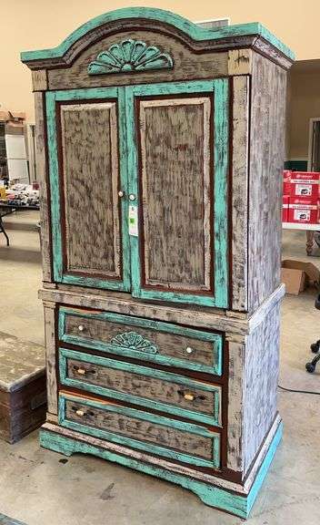 Distressed Finish Wardrobe with Drawers image