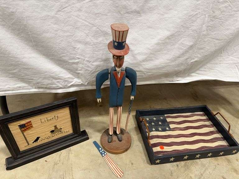 Patriotic Wooden Uncle Sam Figure and Decorative Items image