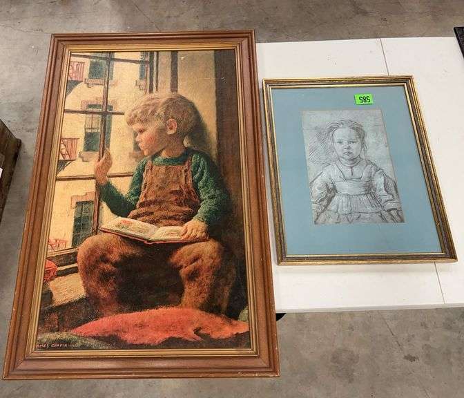Two Framed Artworks: James Chapin Print and Portrait Print image