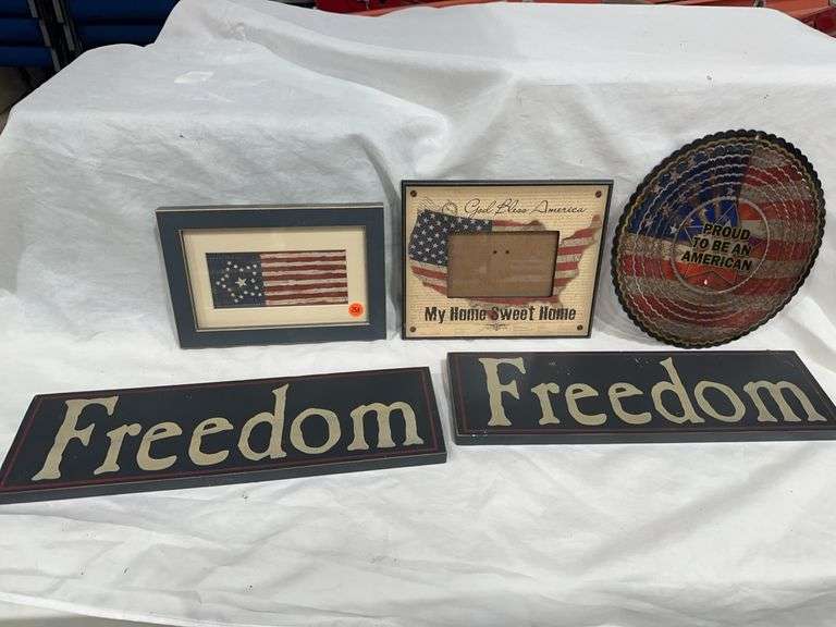 Patriotic Decor Lot: Frames, Signs, Plate image