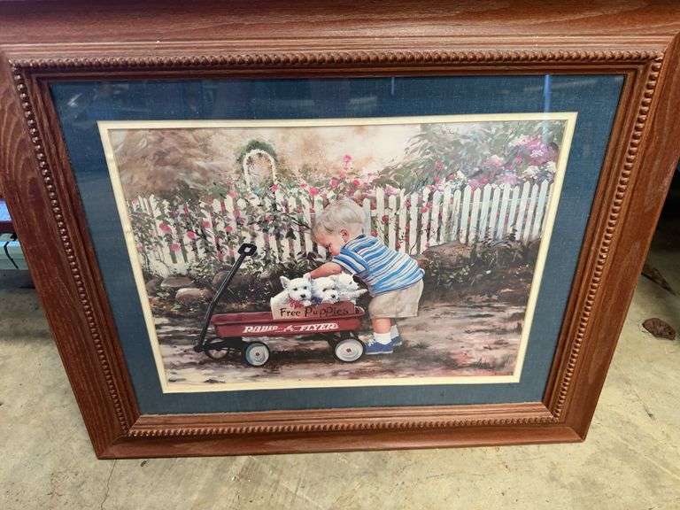 Framed "Free Puppies" Radio Flyer Wagon Print image