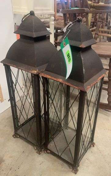Pair of Decorative Metal and Glass Lanterns image