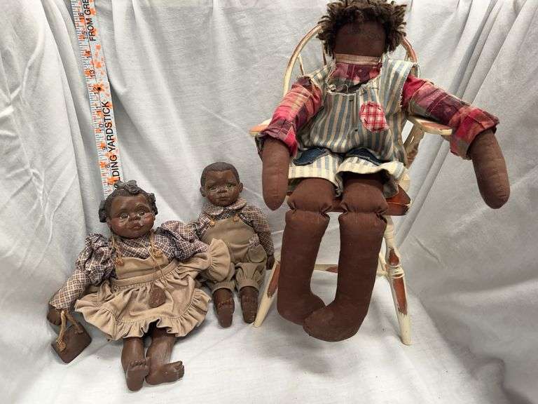 Group of Three Black Americana Dolls with Chair image