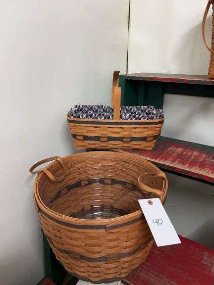 Longaberger Basket Pair: 1993 Easter Basket and Round Basket