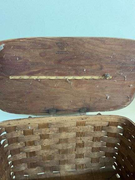 Two Peterborough Basket Co. Woven Baskets with Lids