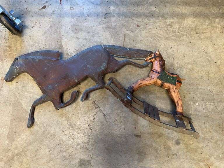 Metal Horse Weather Vane and Rocking Horse Sculpture image