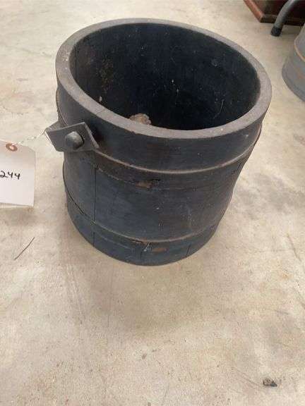 Primitive Wooden Bucket with Metal Handle image