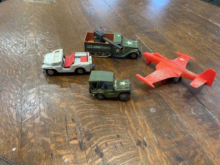 Lot of Toy Military Vehicles and Jet