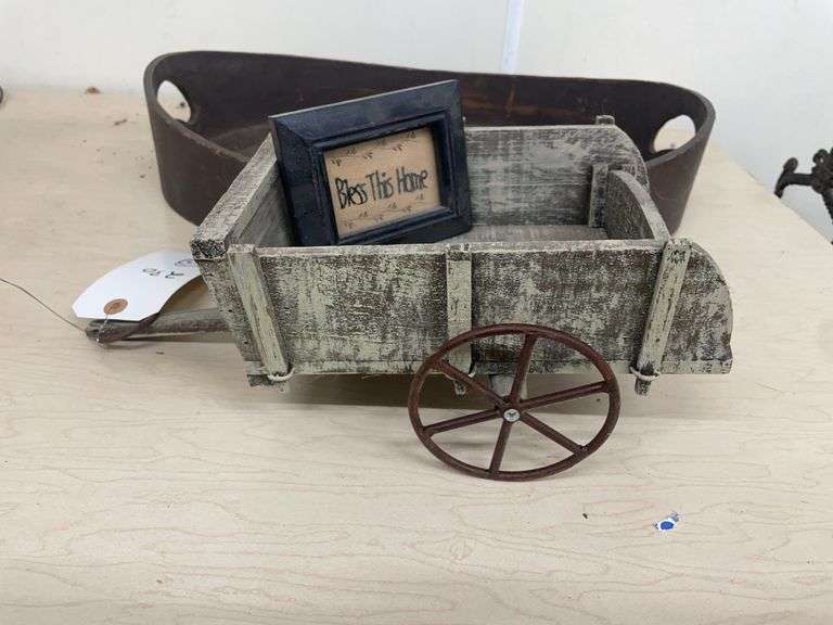 Decorative Wooden Tray, Cart and Framed Art