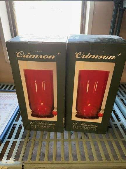 Fifth Avenue Crimson 14" Hurricane Glass Vase Set image