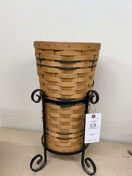 Woven Basket on Metal Stand