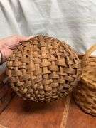 Hand Woven Wood Basket and Two Smaller Baskets