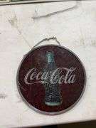 Coca-Cola Advertising Sign, Cap, and Mosaic Bottle