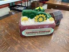 John Deere Farm Tractor Figural Trinket Box and Barn Planter
