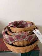 Set of Three Woven Baskets with Plaid Liners