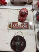Coca-Cola Advertising Sign, Cap, and Mosaic Bottle