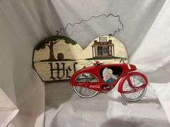 Coca-Cola Bicycle Figurine and Welcome Sign