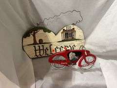 Coca-Cola Bicycle Figurine and Welcome Sign